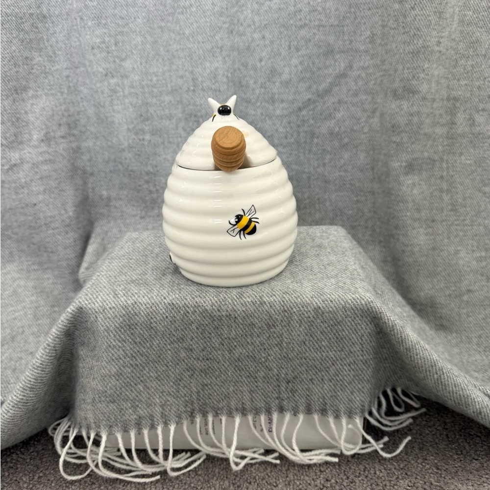 White Honey Jar with Bee Design